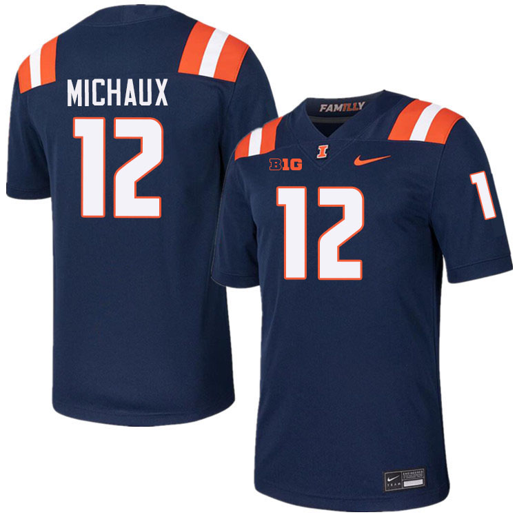 Men #12 Kirkland Michaux Illinois Fighting Illini College Football Jerseys Stitched-Navy